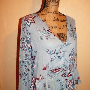 Dusty Blue Ruffle Button Front Top